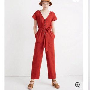 Madewell Linen-Cotton Pleat-Sleeve Jumpsuit